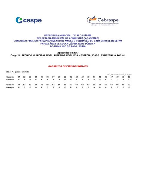Gabarito Concurso Prefeitura Sao Luis