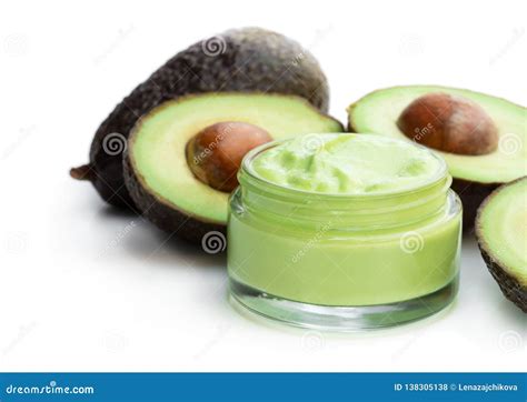 Homemade Organic Cosmetics With Avocado On White Background Stock Photo