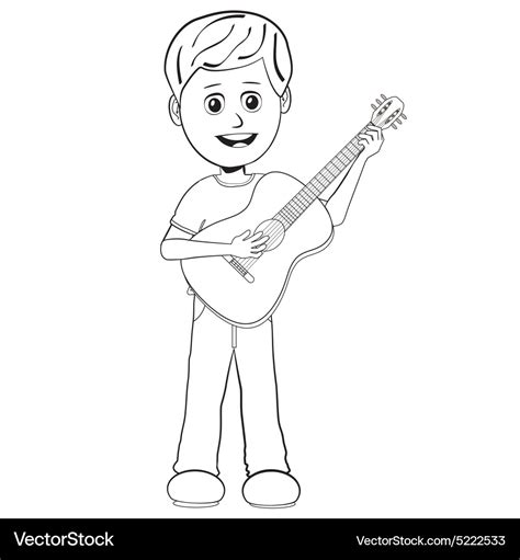 Boy playing guitar outline Royalty Free Vector Image