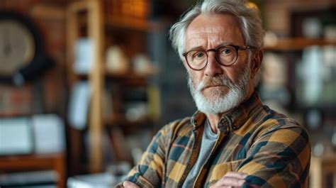 Premium Photo A Man With A Beard And Glasses Standing In Front Of