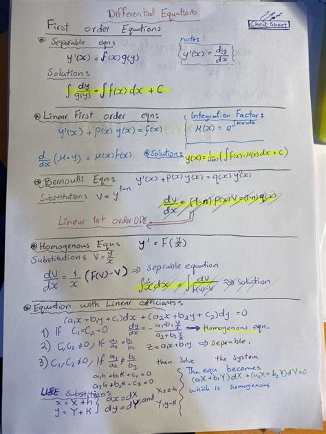 I Made A Differential Equation Cheat Sheet Rmathematics