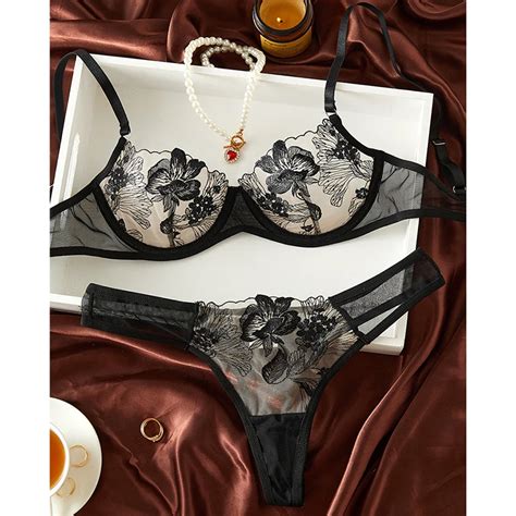 Ensemble De Sous V Tements En Maille Sexy Pour Femmes Lingerie Romantique Voir Travers Soutien
