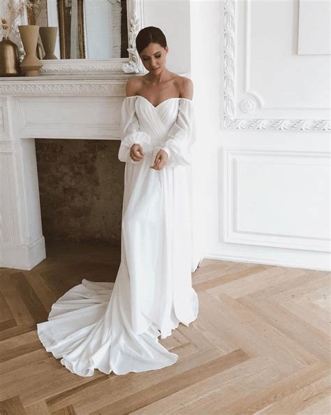 Long Train Wedding Dress Off The Shoulder Wedding Dress Etsy