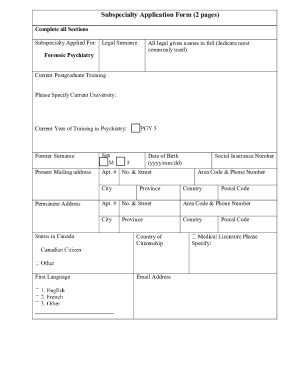 Fillable Online Cumming Ucalgary Subspecialty Application Form Pages