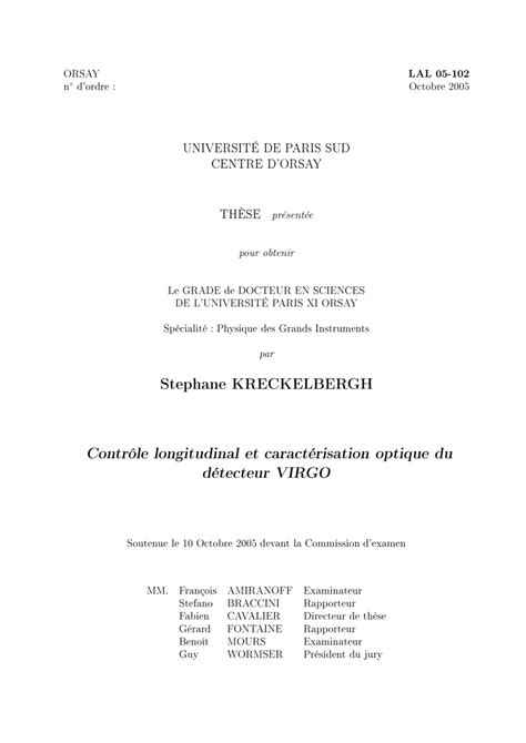 PDF Contrôle longitudinal et caractérisation optique du détecteur Virgo