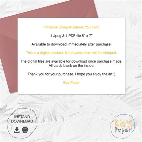 Printable Congratulations Card Instant Download Greeting Card Digital