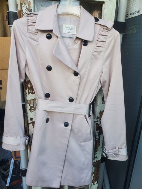 CHLOE GIRL Nude Military Trench Coat Peacoat Spy Jack Gem