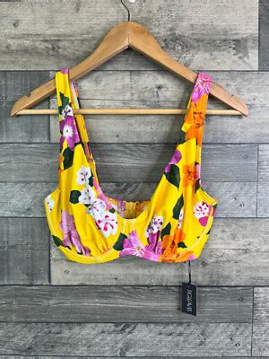 Figleaves Underwired Bikini Top Size FF Yellow Floral Panama Plunge Holiday EBay UK
