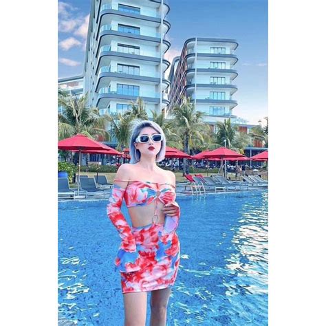 Female Bikini With Instant Flared Red Spill Design 1 Piece Beach Swimwear Shopee Malaysia
