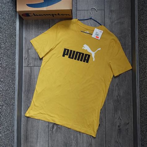 Желтая футболка puma с большим логотипом на груди оригинал футболка ...