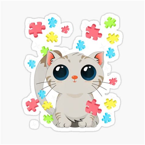 "Autism Awareness Cat With Color Puzzles" Sticker for Sale by ...