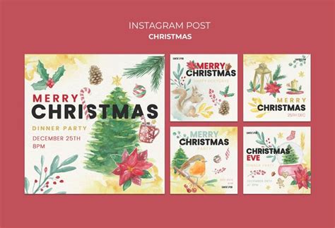 Premium Psd Watercolor Christmas Instagram Posts Collection