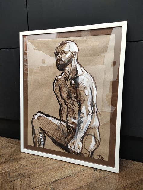 Nude Male Figure Original Sketch Drawing Nude Man Homoerotic Art Wall Gay Art X Cm Marker