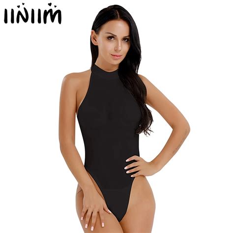 Womens Lingerie Bodycon Night Club Mock Neck High Cut Thong Leotard See My Xxx Hot Girl