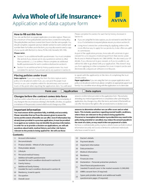 Fillable Online Aviva Adviser Life Insurance Documents Avivaaviva