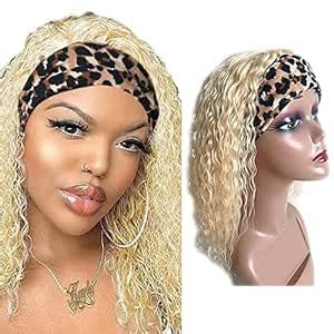 Amazon 613 Blonde Headband Wig Human Hair Kinky Curly Non Lace Front Wigs Unprocessed