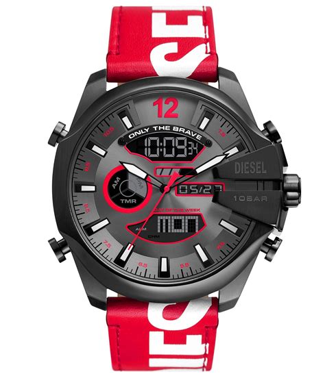 Diesel Men's Mega Chief Digital Multifunction Red and White Leather ...