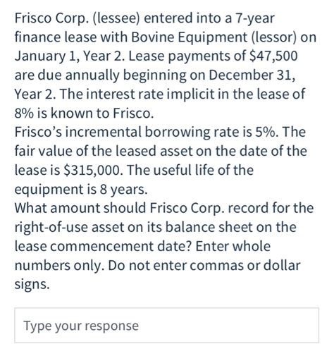 solved frisco corp lessee entered    year finance cheggcom