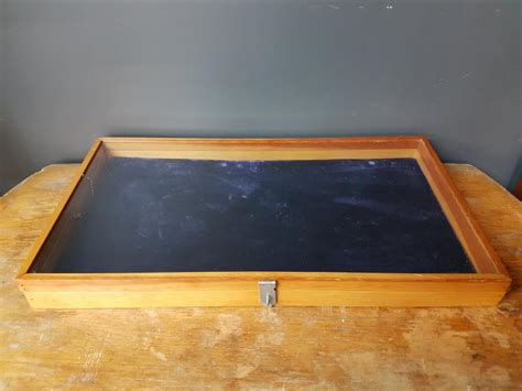 sold price wood  glass flat display case     pm edt