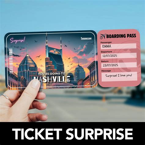 Nashville Boarding Pass Trip Surprise Plane Ticket Template Boarding Pass Flight Boarding