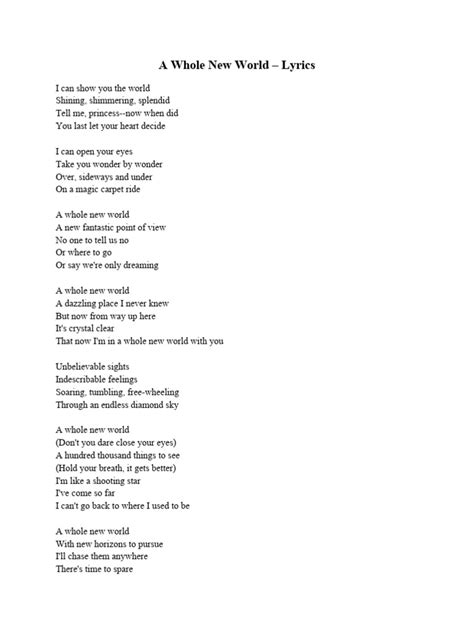 A Whole New World Lirik - A Whole New World Lyrics | PDF | Poetry