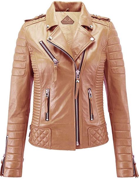 Skinoutfit Womens Motorcycle Leather Jacket Genuine Lambskin Café