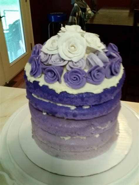 Naked Purple Ombre Wedding Cake With White Flowers