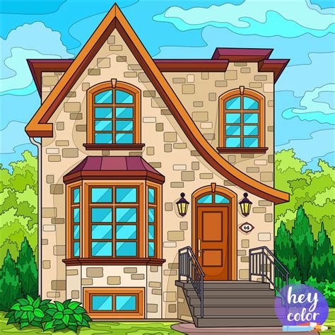 cartoon house drawing  stairs  windows