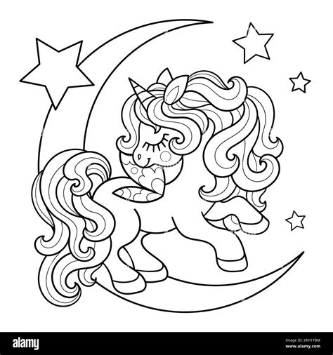 cartoon unicorn  jumping   moon  stars black  white
