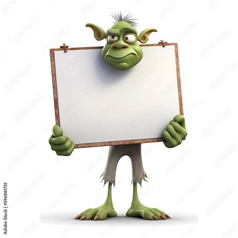 Goblin Holding Blank Sign Board 3d Goblin Generative Ai Illustrations
