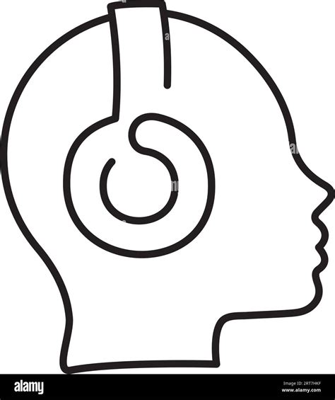 Vector Human Head With Headphone Listening Music Learning Lesson With