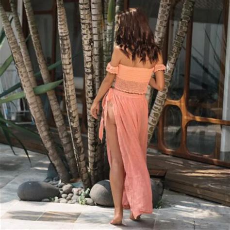 Sexy Women Bikini Cover Ups Swimwear Sheer Beach Maxi Wrap Skirt High Waist Lace Up Split