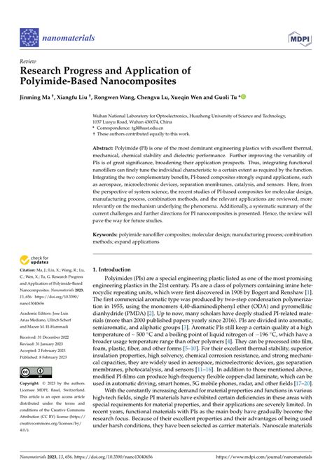 Pdf Research Progress And Application Of Polyimide Based Nanocomposites