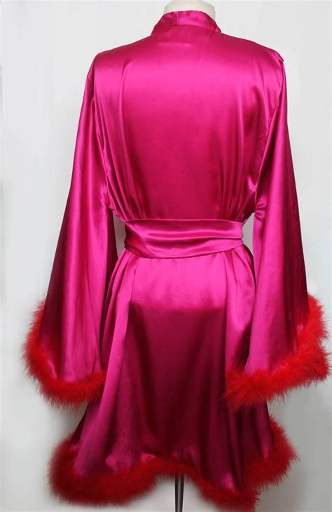 Maguy De Chadirac Hot Pink Silk Satin Marabou Trimmed Robe Hardly Ever Worn It