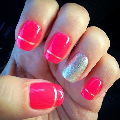 Hot Pink Gel Nails With Gold Detail Pink Gel Nails Nails Gel Nails