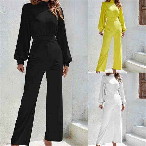 Fengqque Women's Fall Jumpsuits Dressy Casual Pants Romper Spring Long