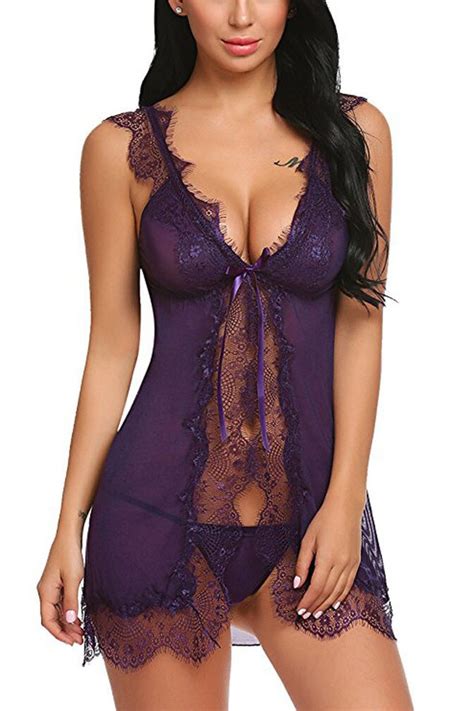 Women Sexy Lingerie Lace Babydoll Nightdress Lace Chemise V Neck Sleepwear EBay
