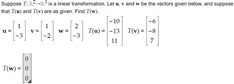 Solved Suppose T R R Is A Linear Transformation Let U V Chegg