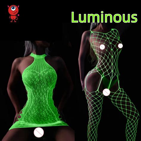 Luminous Mesh Sex Erotic Lingerie See Through Hollow Out Net Clothing Sexy Lingerie Bodysuit For