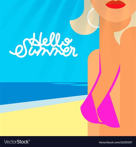 Hello Summer Poster Portrait Of Sexy Hot Girl Vector Image