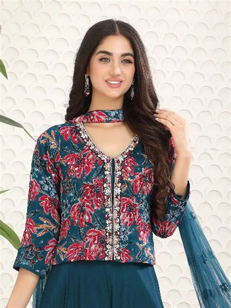 Trendy Printed Rama Blue Palazzo Suit G3 WSS41348 Australia