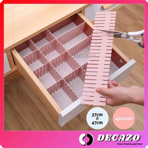 4pcs Diy Storage Organizer Plastic Grid Drawer Divider Adjustable