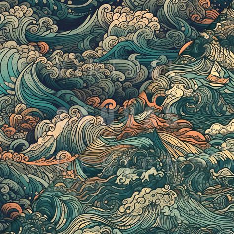 Rainbow Tides Pattern Seamless, Colorful Ocean Waves Digital Paper Pack