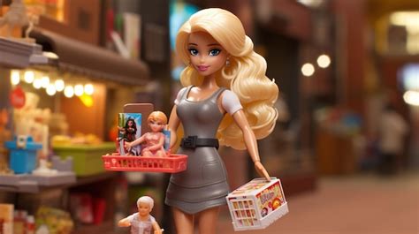 Premium Ai Image Pretty Blonde Barbie Wearing A Pink Striped Dress And Seated On