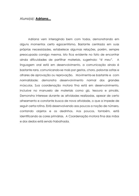 Exemplo De Relatório Escolar