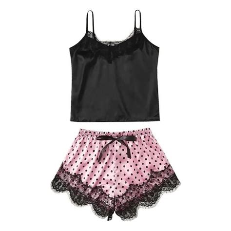 Femmes Fun élégant mode Sexy impression Lingerie Satin vêtements de nuit pyjama costume