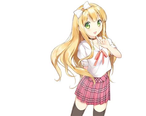Azuki Azusa Blonde Hair Bow Collar Green Eyes Headband Hentai Ouji To Warawanai