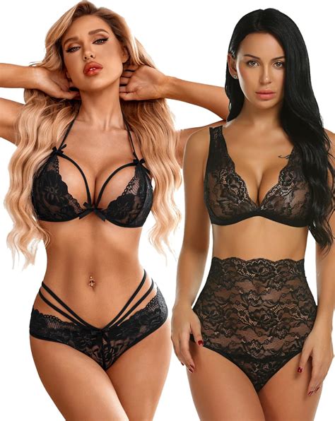 Avidlove Lingerie Lace Babydoll Piece Sexy Bra And Panty Sets Black M Amazon