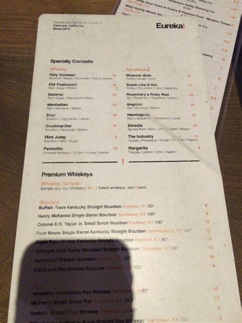 Menu At Eureka Pub And Bar Concord