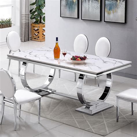 Amazon SSLine Modern White Marble Dining Table For 6 8 Rectangle